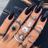 Bohemian Vintage Ring Set with Metal and Crystals