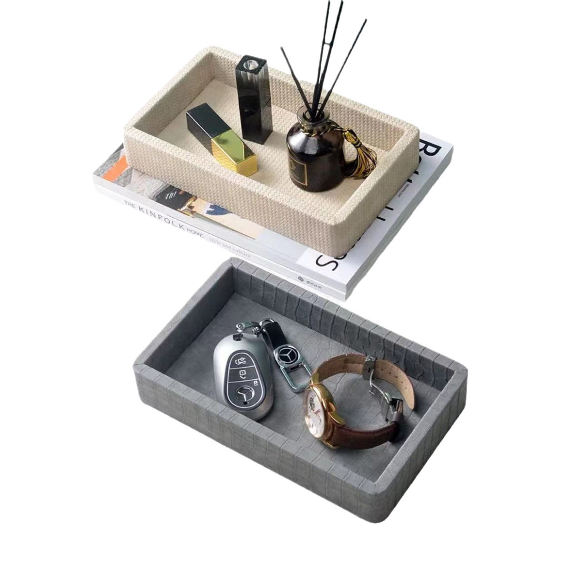 Leather Key Storage Box and Decorative Tray for Entryway