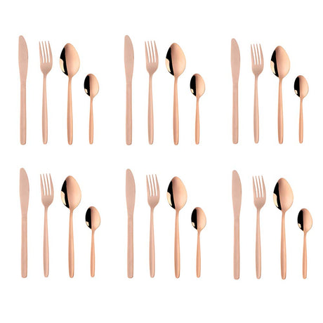 Rose Gold Silverware Set BuyGo 24-Piece Stainless Steel Camping Flatware Dinnerware Set for 6 Hand Polish Dishwasher Safe