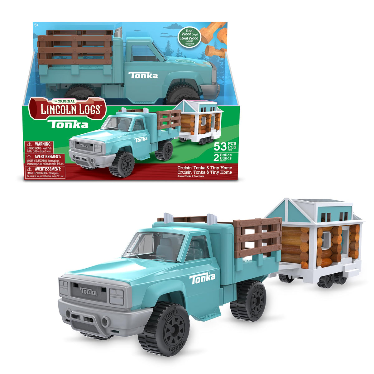 Lincoln Logs Cruising Tonka Tiny Home Toy Truck Building playset for Kids Boys & Girls Ages 3+Promotes Fine Motor Skills & Sensory Development STEM Great Holiday & Birthday Classic Retro Gift