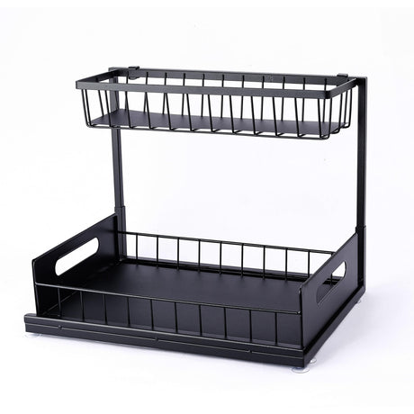 Tidy Tray™ Under Sink Organizer - Black | Stylish Metal Under Sink Organizers and Storage | Adjustable Under Sink Organizer Kitchen | Under Sink Organizer Bathroom & Under Cabinet Organizer