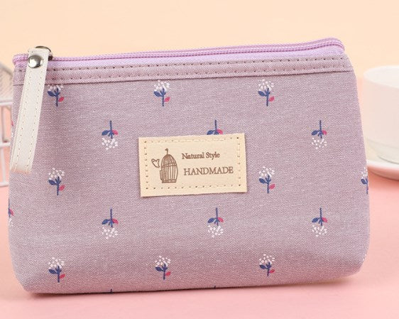 Letter Flower Print Canvas Makeup Bag for Women
