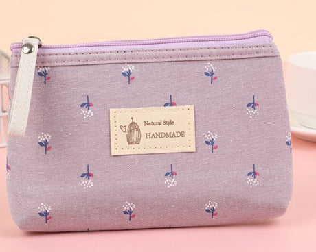 Letter Flower Print Canvas Makeup Bag for Women