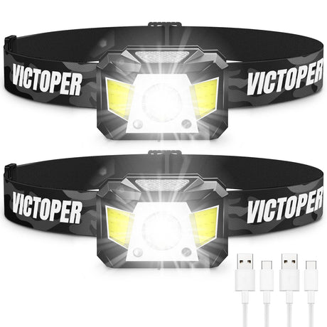 Rechargeable Headlamp 2 Pack 1200 Lumens Motion Sensor Head Lamp with Red Light 8 Modes Super Bright LED Headlight WaterProof Head Flashlight for Outdoor Camping Hiking Running Fishing Hunting