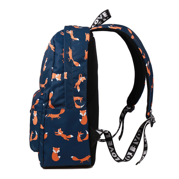Stylish Fox Print Backpack for Students and Laptops