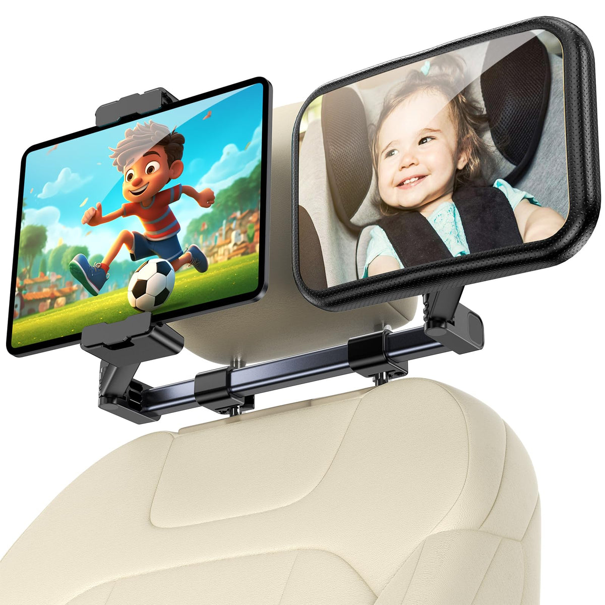 Baby Car Mirror for Back Seat: 2 in 1 Safety Car Seat Mirror for Baby Rear Facing with Tablet Holder [Extension Arm] Car Mirror for Infant Newborn with Hook Clip Design Non-Shaking Wide View