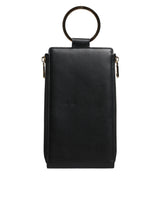 Dolce & Gabbana Black Leather Logo Plaque Neck Strap Card Coin Wallet