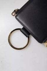 Dolce & Gabbana Black Leather Logo Plaque Neck Strap Card Coin Wallet