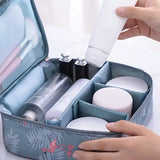 Portable Travel Makeup Organizer with Brushes - Blue Flamingo