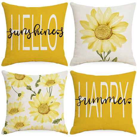 Summer Flowers Printed Throw Pillow Cover for Home Decor