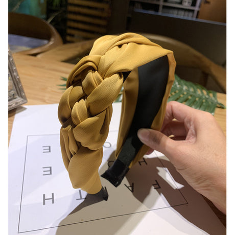 Korean Style Solid Color Braided Wide Headband for Women