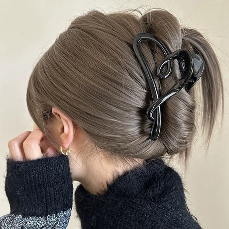 Elegant Matte Black Heart Hair Claw Clip for Women
