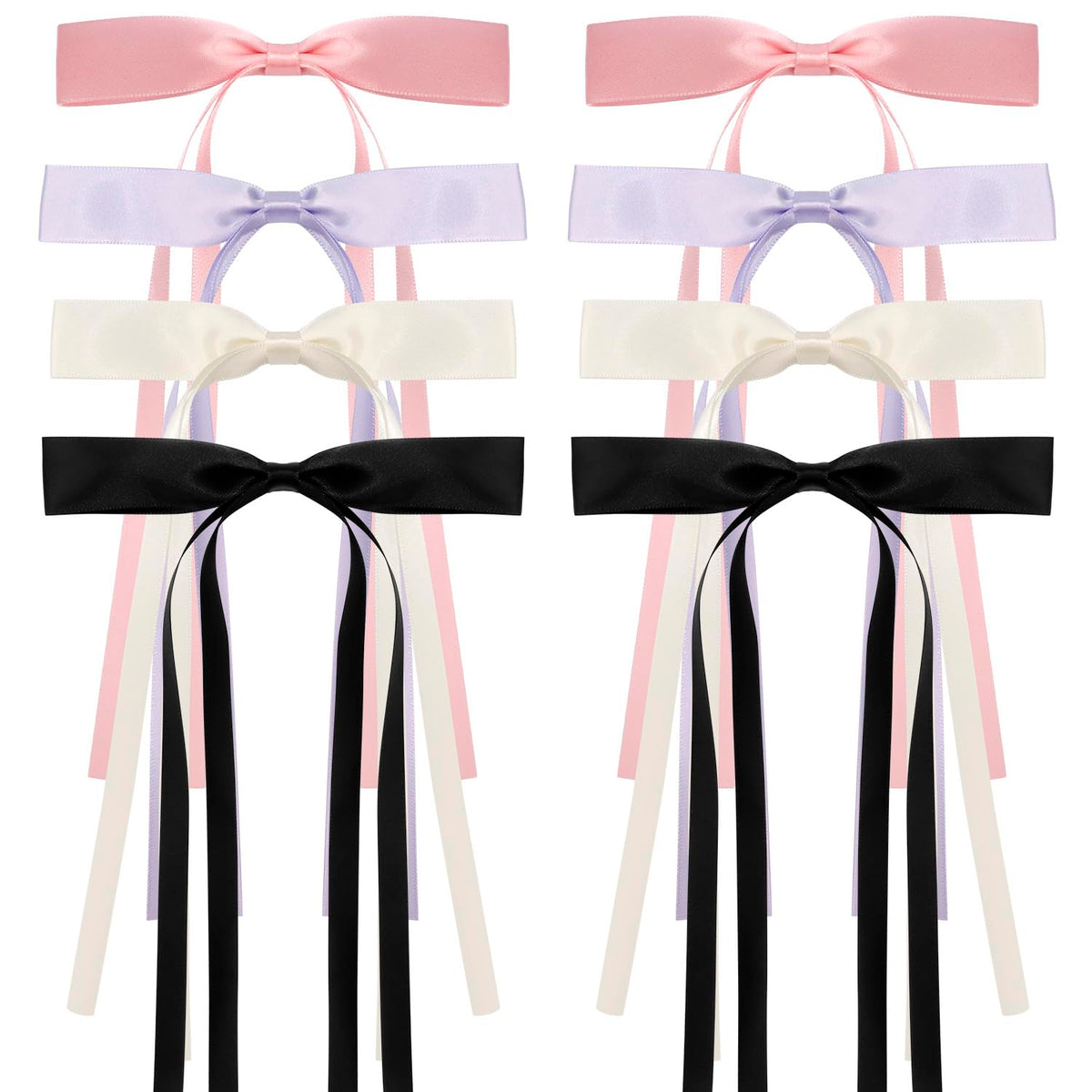 Chanaco Hair Bows for Women (3 Count) - Black White Pink Purple - Silky Satin Hair Ribbon - Cute Oversized Long Tail Hair Bows for Girls - Coquette Bows Hair Accessories for Women