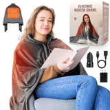 Qfun Portable USB Heated Blanket Shawl - Wearable Cordless Electric Heated Blanket for Outdoors 3 Heating Levels with Car Charger USB Operated Camping Heated Blanket Grey (Battery is Not Included)