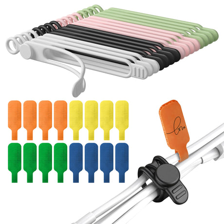 32Pcs Nearockle Cable Labels and Silicone Cable Ties Cable Management Set Reusable 16 Cable Ties+16 Cord Labels for Electronics Travel Home Office Desk Wire Organization (Multicolor)