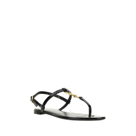 Saint Laurent Black Calf Leather Bos Taurus Flat Sandals