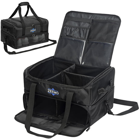 ZEEMO Golf Trunk Organizer 2 Layer Car Locker with Ventilated Compartment for 2 Pair Shoes Travel Storage Bag for Accessories Black