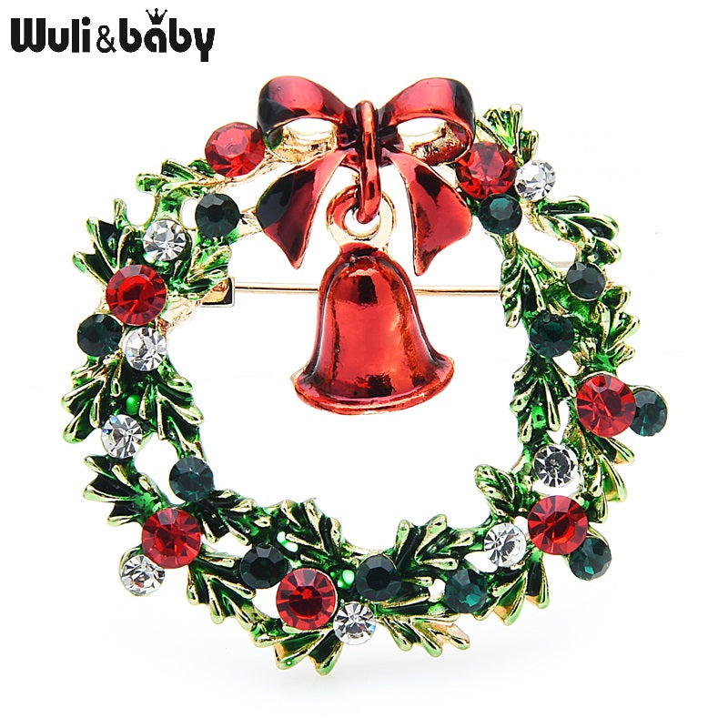 Rhinestone Bow Garland Bell Painting Brooch Accessories