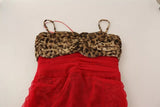 Dolce & Gabbana Brown Leopard Red Tulle Sheath Midi Dress