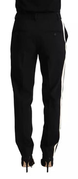 Dolce & Gabbana Black White Stripes Wool Tapered Pants