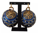 Dolce & Gabbana Gold Brass Blue Christmas Ball Crystal Hook Jewelry Earrings