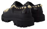 Dolce & Gabbana Black Leather Trekking Derby Embellished Shoes