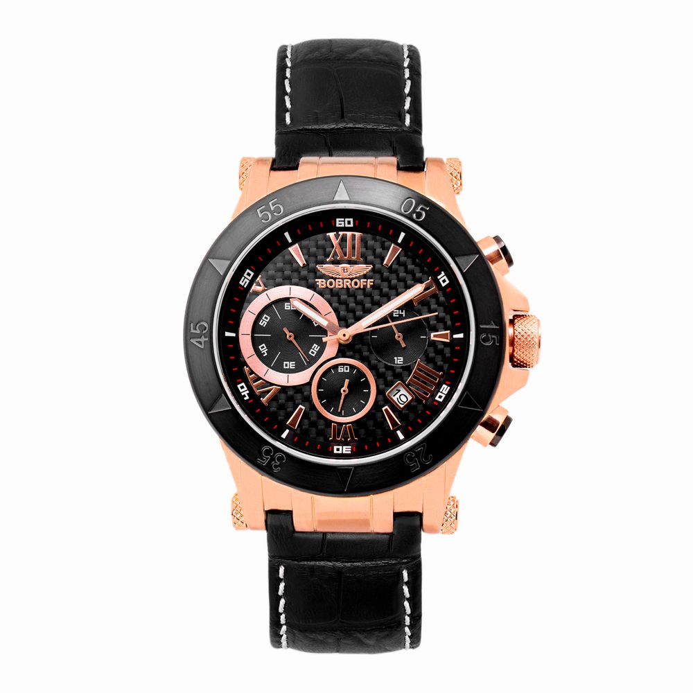 Bobroff Black Leather Dress Watch