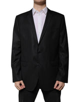 Dolce & Gabbana Dark Gray Stripe Wool Single Breasted Blazer