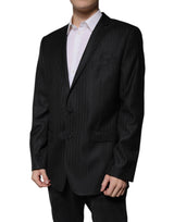 Dolce & Gabbana Dark Gray Stripe Wool Single Breasted Blazer