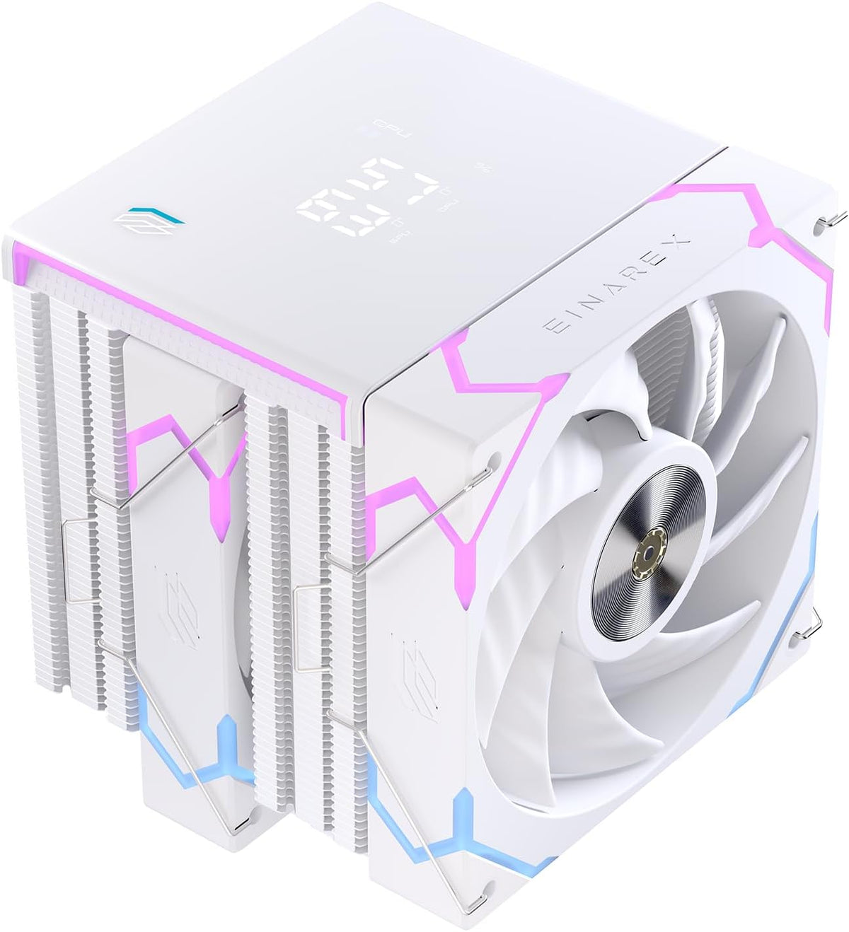 Einarex Gaming Cooling CPU, 6 Copper Heat Pipes, Dual Fans Design, Integrated Display, GLIDE G300 White