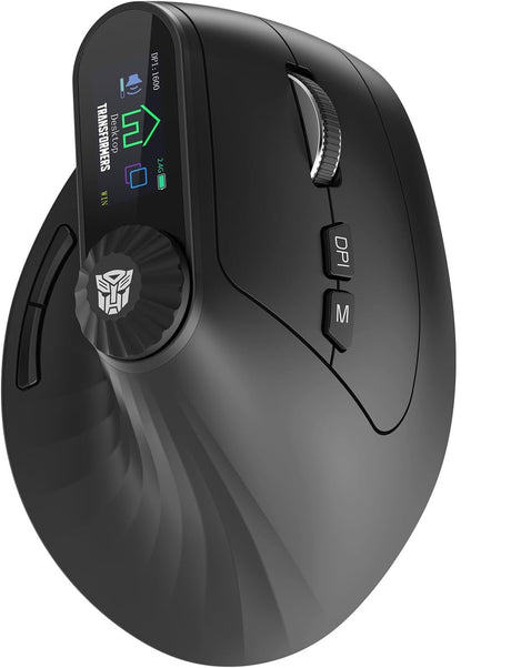 Transformers Mouse Wireless , Vertical Ergonomic, Tri-Mode Bluetooth/2.4G/Wired, LED Screen , Knob Control TF-VM02 Black