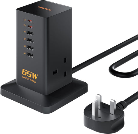 Tessan 2 Gang Extension  4 USB-A 2 USB C 2m 13A TS-FS02UK00