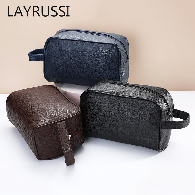 Men's Travel Cosmetic Bag - PU Leather Toiletry Organizer