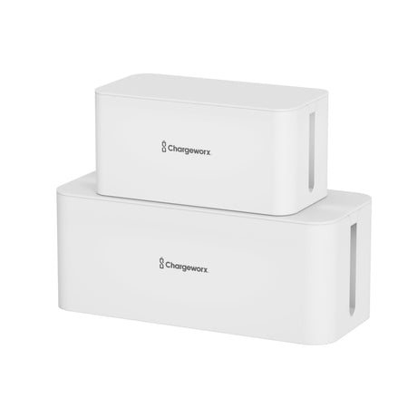 Chargeworx Cable Management Box Cable Organizer Box - Hides Surge Protector Power Strip - Great for Home Office Floor Cable Management Media Consoles - 2 Sizes: 1 Large & 1 Medium