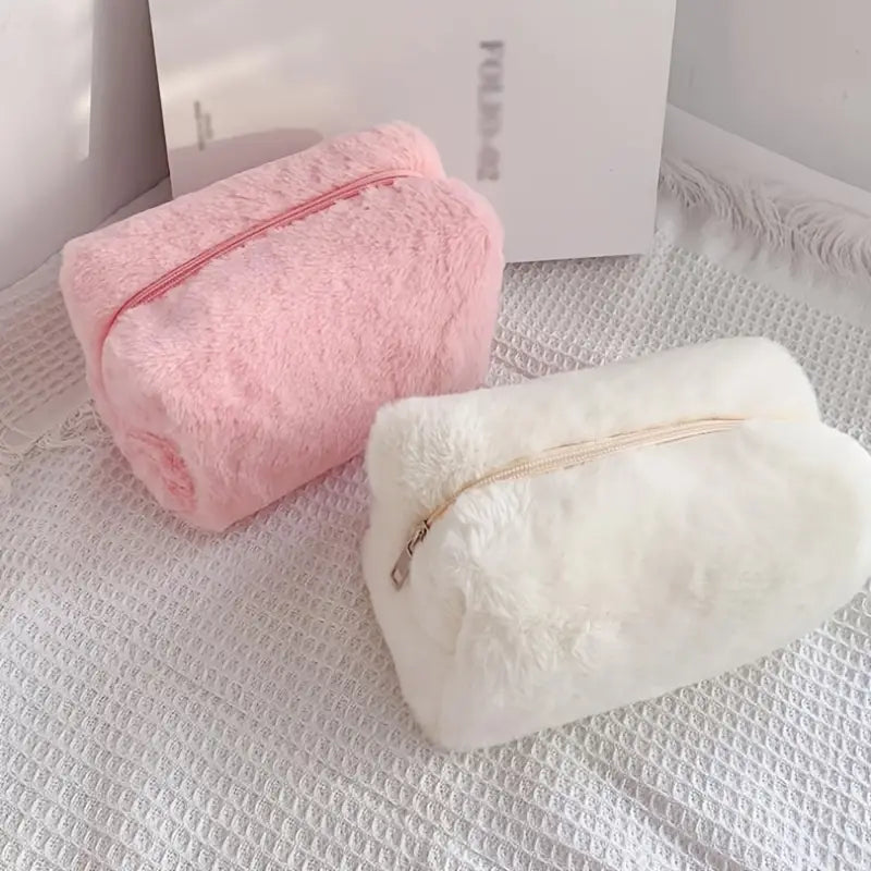 Fluffy Macaron Color Travel Makeup Bag - Large Capacity
