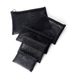 patu Zipper Mesh Bags Pack of 5 (XS/S/M/L & Pencil Pouch) Beauty Makeup Cosmetic Accessories Organizer Travel Toiletry Kit Set Storage Case Black