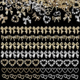 100 Pcs Valentine Day Heart Bow Nail Charms Gems Valentines Day Gold Sliver Alloy Heart Bow Tie Nail Art Charms Metal Heart Bowknot Nail Art Jewels Charms for Nails Art Design DIY Accessories