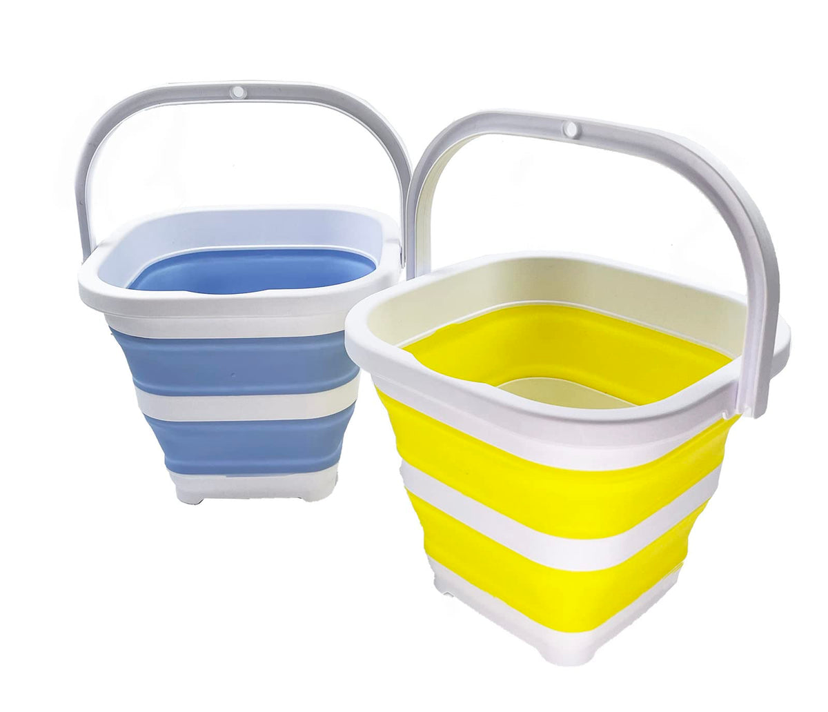 SAMMART Collapsible Rectangular Cleaning Bucket 5L (1.3 Gallon)- Foldable Camping Beach Sand Water Pot Pail- Portable Space Saving Tub for Household Outdoor Car Washing (Baby Blue + Lemon (Set of 2))