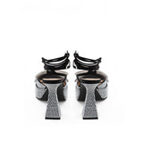 MACH & MACH Black Leather Stiletto Heel Sandals