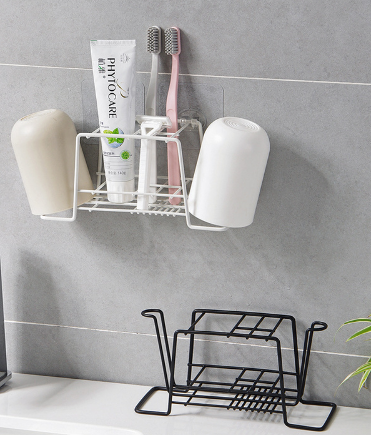 Wall-Mounted Toothbrush Holder with Cup Storage
