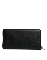 Dolce & Gabbana Black Calfskin Leather Logo Zip Around Continental Wallet