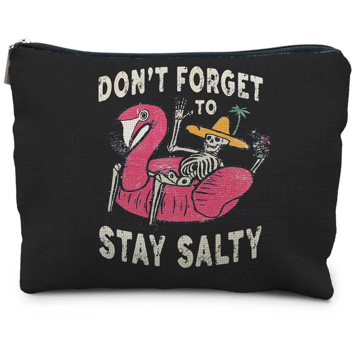 RYYCDOI Stay Salty Summer Beach Makeup Bags for Women Beach Vacation Gifts Beach Cosmetic Bag Beach Gifts for Women Friends Gifts for a Beach Lovers Funny Skeleton Goth Makeup Pouch