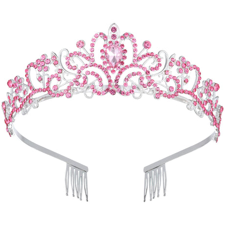 Pink Tiaras and Crowns for Women Crystal Birthday Queen Crowns with Comb Rhinestone Princess Tiara Hair Accessories Wedding Crown for Brides