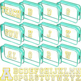 Huhumy 12 Personalized Initial A-Z Preppy Patch Clear Makeup Bag Initial Letter Bag Beach Travel Toiletry Cosmetic PVC Bag Chenille Sew Letter Patches Valentine DIY Bag(Green White Letters)