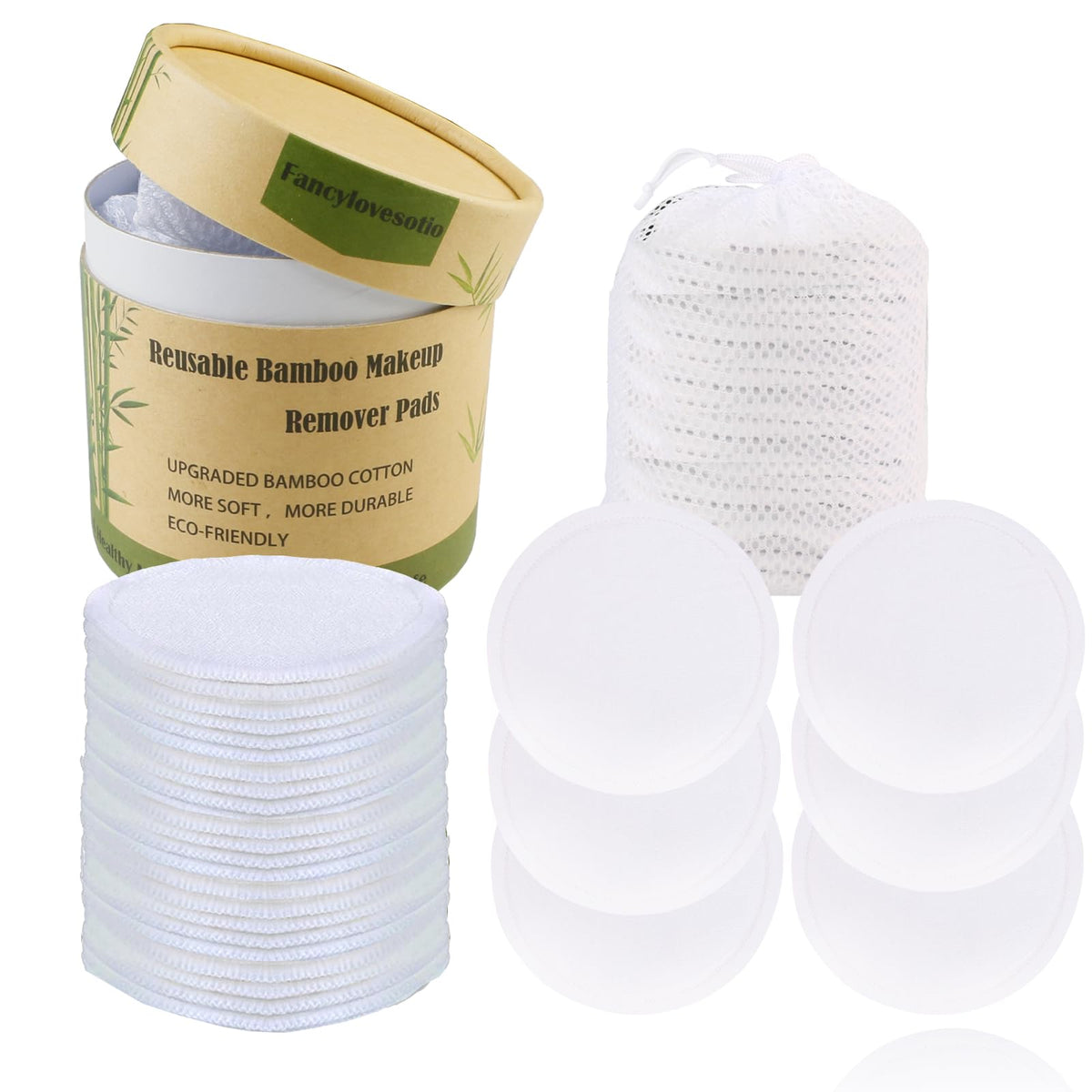 Fanclovesotio 24 Pack Reusable Makeup Remover Pads with a Washable Laundry Bag and Round Box for Storage Reusable Bamboo Cotton Rounds (White 24Pack)