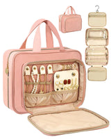 MWODC Travel Toiletry Bag for Women - Stylish and Functional Organizer with Jewelry Compartment - Waterproof Hanging Kit for Makeup and Essentials Pink