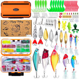 Fishing Lures Kit for Freshwater Tackle Box Kit for Bass Trout Bait & Other Accessories Fishing Gear Stuff Fishing Gifts for Men Boys Beginner 105pcs Orange