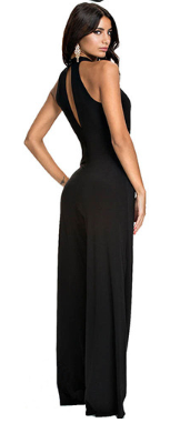 Black Long Sleeve High Neck Jumpsuit with Flared Pants