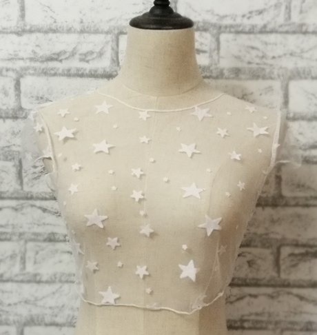 Star Print T-Shirt, Sheer Short Sleeve Top