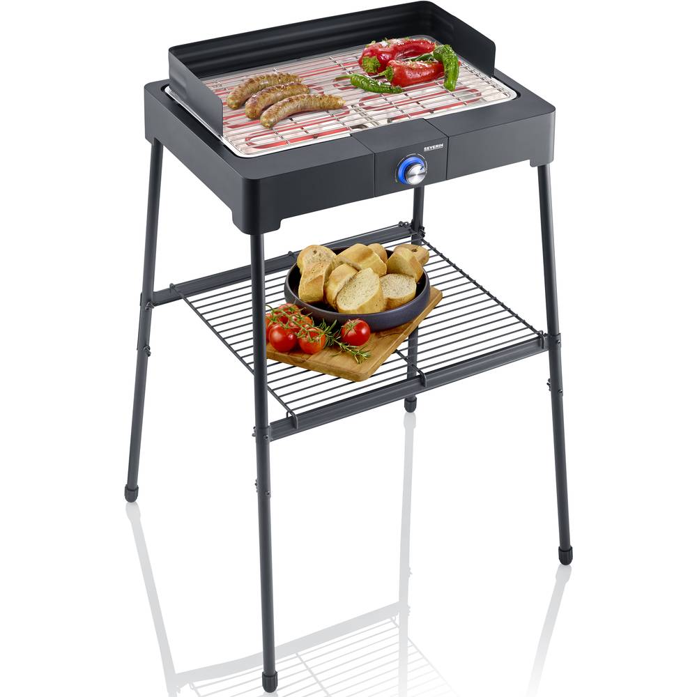 SEVERIN GRILL TABLE WITH STAND 2200W, ELECTRIC, QUICK GRILL TIMER, INDOOR/OUTDOOR USE, SAFETOUCH SURFACE, RIBBED GRILL PLATE, REMOVABLE PARTS, THERMOSTAT-CONTROLLED HEATING ELEMENT, EASY CLEAN, STAINLESS STEEL GRILL GRADE